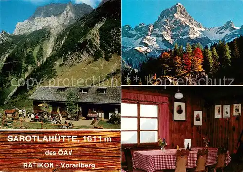 AK / Ansichtskarte Brand_Bludenz Sarotlahuette im Raetikon gegen Zwoelferkopf Zimba Alpen Brand Bludenz