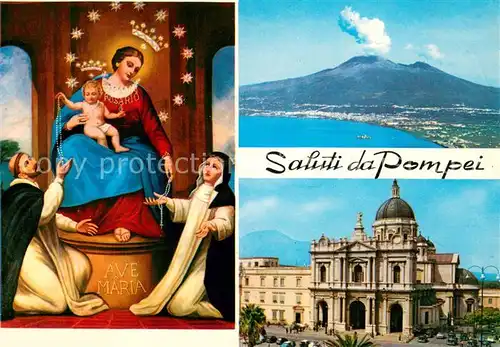 AK / Ansichtskarte Pompei Kirche Heiligenfigur Blick zum Vulkan Fliegeraufnahme Pompei