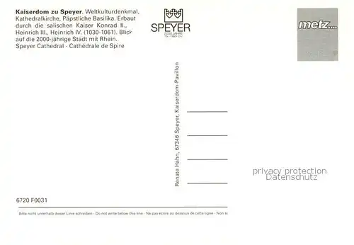 AK / Ansichtskarte Speyer_Rhein Kaiserdom Fliegeraufnahme Speyer Rhein