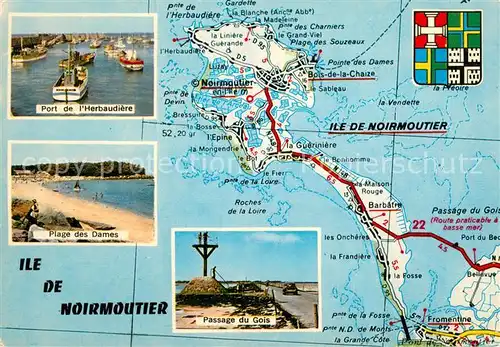 AK / Ansichtskarte Ile_de_Noirmoutier Landkarte Port de l Herbaudiere Plage des Dames Passage du Gois Ile_de_Noirmoutier