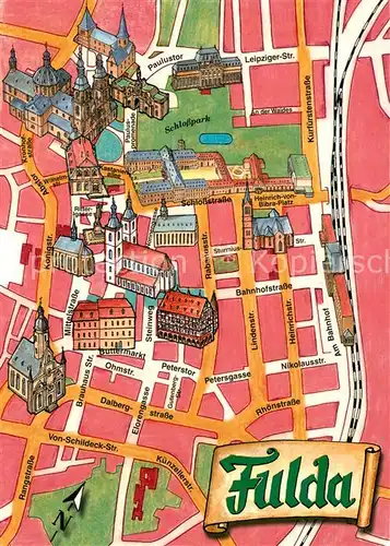 AK / Ansichtskarte Fulda Stadtplan Stadtzentrum Barockstadt mit Sehenswuerdigkeiten Fulda