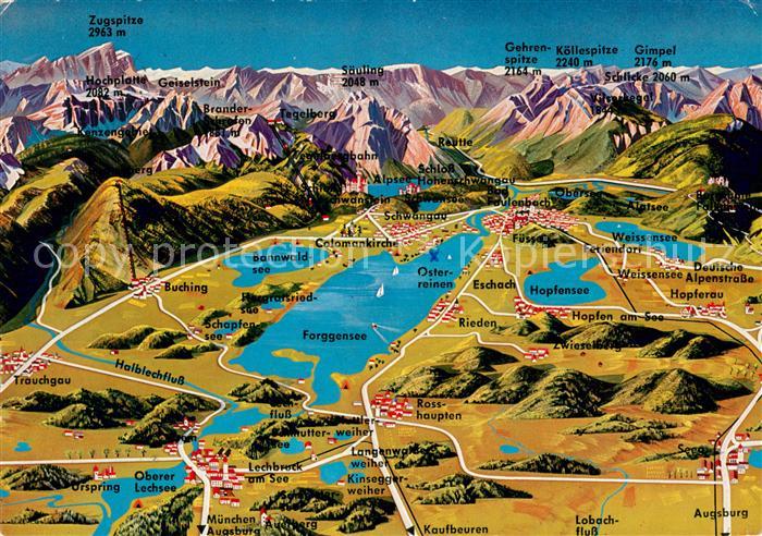 AK / Ansichtskarte Forggensee_Schwangau und Umgebung Panoramakarte Alpen aus der 