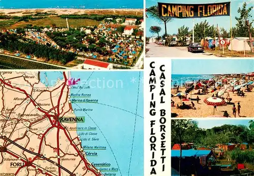 AK / Ansichtskarte Casal_Borsetti Camping Florida Strand Fliegeraufnahme Strassenkarte Casal Borsetti