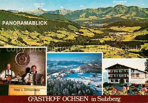 AK / Ansichtskarte Sulzberg_Vorarlberg Panorama Gasthof Ochsen Duo Sepp und Ochsensepp Sulzberg Vorarlberg