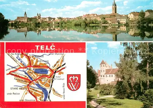 AK / Ansichtskarte Telc Blick ueber den Fluss zur Altstadt Park Landkarte Telc