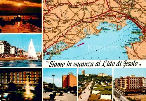 AK / Ansichtskarte Lido_di_Jesolo Strassenkarte Teilansichten Promenade Sonnenuntergang am Meer Lido_di_Jesolo