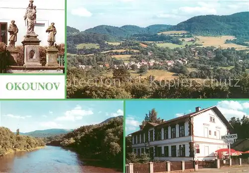 AK / Ansichtskarte Okounov_Chomutov Denkmal Landschaftspanorama Partie am Fluss Pension Betty 