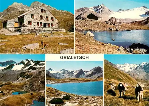 AK / Ansichtskarte Grialetschhuette Berghuette Albula Alpen Bergsee Almvieh Kuehe Grialetschhuette