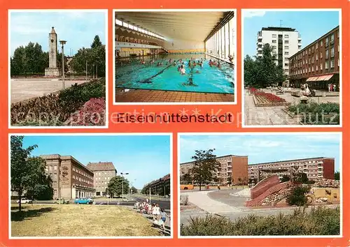AK / Ansichtskarte Eisenhuettenstadt Platz der DSF Schwimmhalle Leninallee Strasse der Republik Wohnkomplex 6 Eisenhuettenstadt