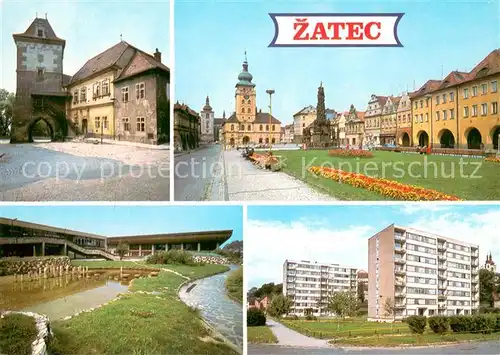 AK / Ansichtskarte Zatec Priestertor Platz Innenstadt Haus Moskau Neubausiedlung zatec