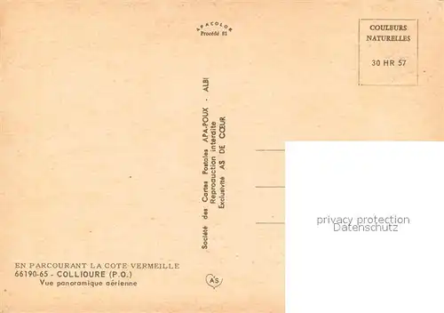 AK / Ansichtskarte Collioure Cote Vermeille vue aerienne Collioure