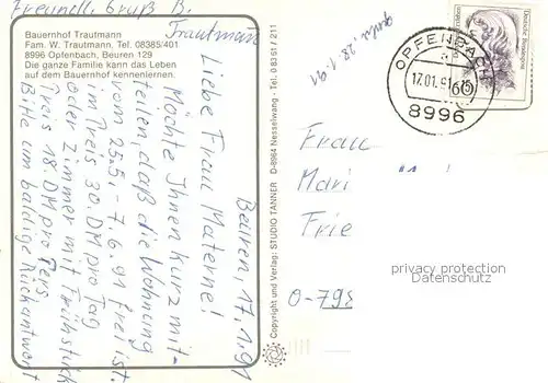 AK / Ansichtskarte Opfenbach Bauernhof Trautmann Fliegeraufnahme Opfenbach