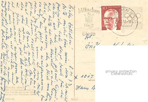 AK / Ansichtskarte Muenchen Blick vom Olympiaturm Muenchen