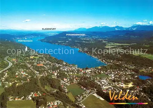 AK / Ansichtskarte Velden_Woerthersee Fliegeraufnahme mit Poertschach Klagenfurt und Pyramidenkogel Velden Woerthersee