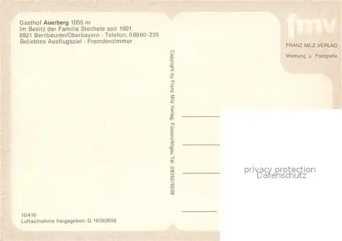 AK / Ansichtskarte Bernbeuren Fliegeraufnahme mit Gasthof Auerberg und Kirche Bernbeuren