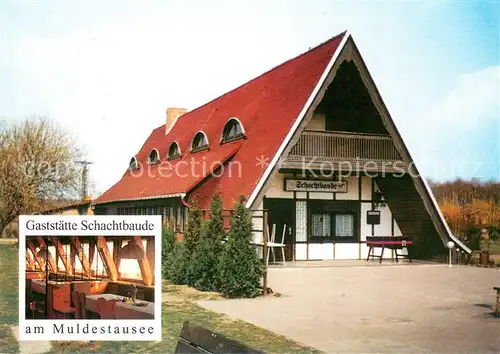 AK / Ansichtskarte Schlaitz Gaststaette Schachtbaude am Muldestausee Gaststube Schlaitz