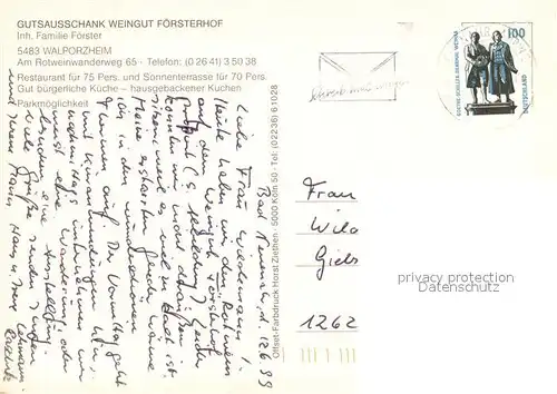 AK / Ansichtskarte Walporzheim Gutsausschank Weingut Foersterhof Terrasse Walporzheim