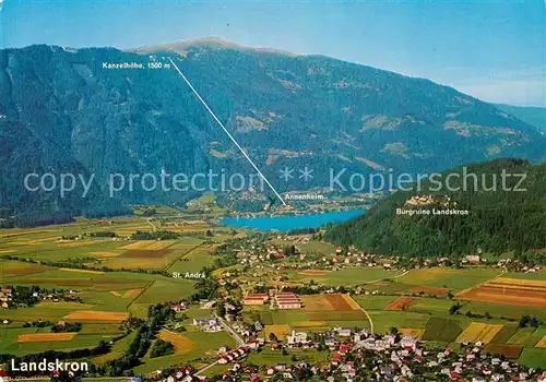 AK / Ansichtskarte Landskron_Kaernten Fliegeraufnahme mit Burgruine Landskron Kanzelhoehe St Andrae Annenheim und Ossiacher See Landskron Kaernten