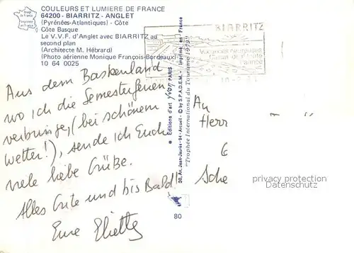 AK / Ansichtskarte Anglet Le VVF dAnglet avec Biarritz au second plan Vue aerienne Anglet