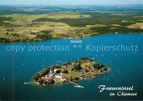 AK / Ansichtskarte Fraueninsel_Chiemsee Fliegeraufnahme mit Kloster und Gstadt Fraueninsel Chiemsee