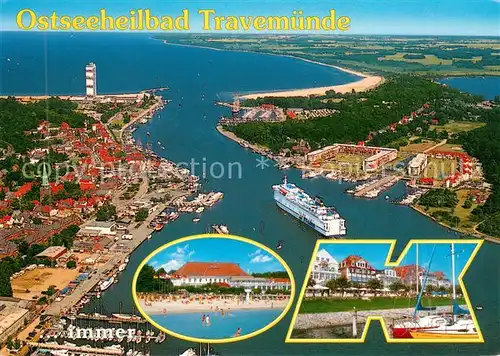 AK / Ansichtskarte Travemuende_Ostseebad Fliegeraufnahme Strandpartien Travemuende_Ostseebad