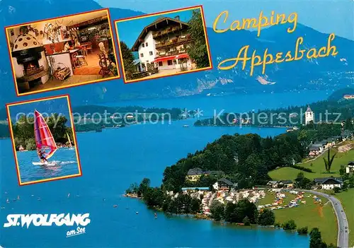 AK / Ansichtskarte St_Wolfgang_Wolfgangsee Fliegeraufnahme mit Camping Appesbach Gaststube Surfer St_Wolfgang_Wolfgangsee
