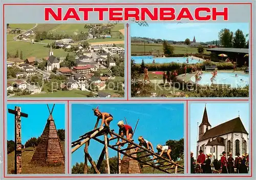 AK / Ansichtskarte Natternbach Fliegeraufnahme Pools Indianerspielgelaende Eltern Kinder Gymnastikweg Kirche Natternbach