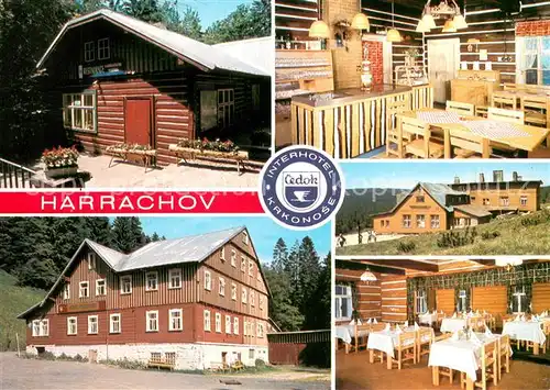 AK / Ansichtskarte Harrachov_Harrachsdorf Restaurace u Mumlavskeho vodopadu jidelna Vosecka bouda Hotel Lesni zatisi jidelna Harrachov Harrachsdorf