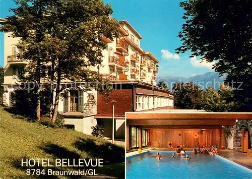 AK / Ansichtskarte Braunwald_GL Hotel Bellevue mit Hallenbad Braunwald GL