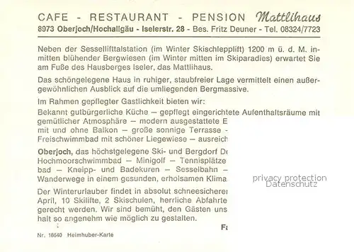 AK / Ansichtskarte Oberjoch Gaststaette Pension Mattlihaus Winterlandschaft Alpen Oberjoch