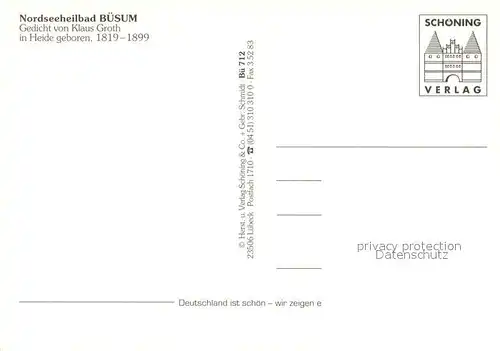 AK / Ansichtskarte Buesum_Nordseebad Hafen Fischkutter Leuchtturm Gedicht von Klaus Groth Ol Buesum Buesum_Nordseebad