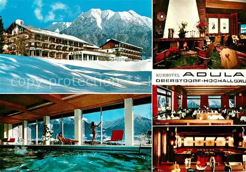AK / Ansichtskarte Oberstdorf Kurhotel Adula Restaurant Kaminzimmer Hallenbad Winterlandschaft Alpen Oberstdorf