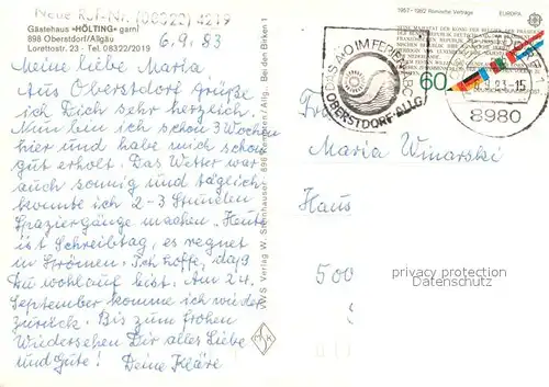 AK / Ansichtskarte Oberstdorf Gaestehaus Hoelting Allgaeuer Alpen Oberstdorf