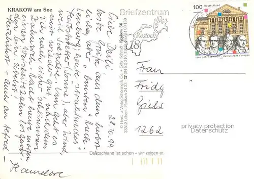 AK / Ansichtskarte Krakow_See Kirche Rathaus Fliegeraufnahme Krakow_See