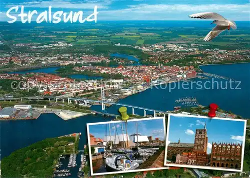 AK / Ansichtskarte Stralsund Yachthafen Rathaus Hansestadt Fliegeraufnahme Moewe 