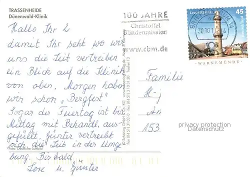 AK / Ansichtskarte Trassenheide_Usedom Duenenwald Klinik Fliegeraufnahme Trassenheide Usedom