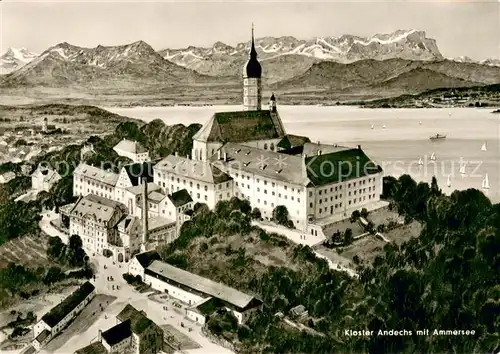 AK / Ansichtskarte Andechs Kloster am Ammersee Rokokokirche Alpenpanorama Kuenstlerkarte Andechs
