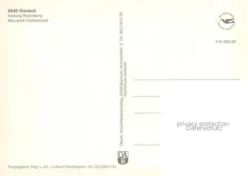 AK / Ansichtskarte Kronach_Oberfranken Veste Rosenberg Naturpark Frankenwald Fliegeraufnahme Kronach Oberfranken