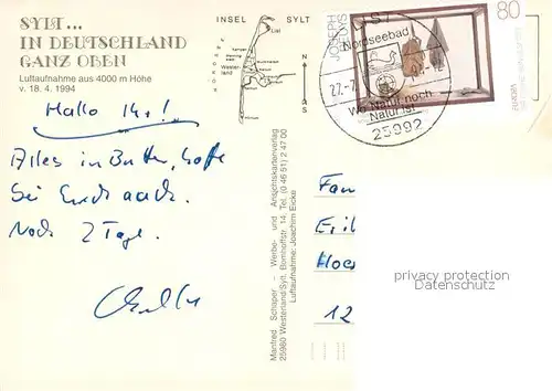 AK / Ansichtskarte Insel_Sylt Fliegeraufnahme aus 4000 m Hoehe Insel_Sylt