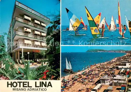 AK / Ansichtskarte Misano_Adriatico Hotel Lina Surfregatta Strandpartie Misano Adriatico