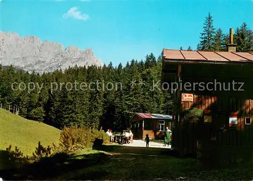 AK / Ansichtskarte Kirchdorf_Tirol Alpengasthuette Riedl mit Toerlspitzen und Wilder Kaiser Kirchdorf Tirol