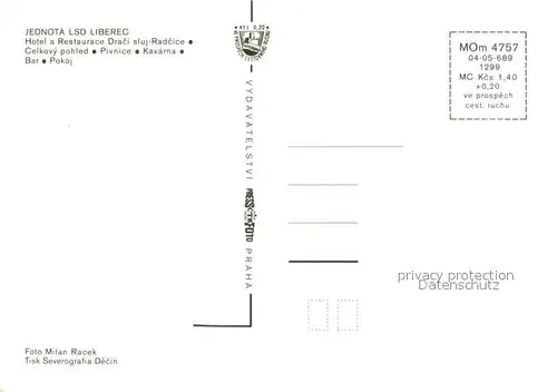 AK / Ansichtskarte Liberec Hotel a Restaurace Draci sluj Radcice Celkovy pohled Pivnice Kavarna Bar Pokoj Liberec