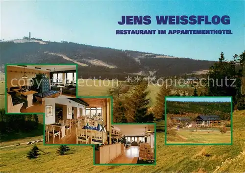 AK / Ansichtskarte Oberwiesenthal_Erzgebirge Jens Weissflog Restaurant Appartementhotel Landschaftspanorama Oberwiesenthal Erzgebirge