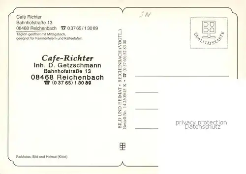 AK / Ansichtskarte Reichenbach_Vogtland Cafe Richter Gastraum Reichenbach_Vogtland