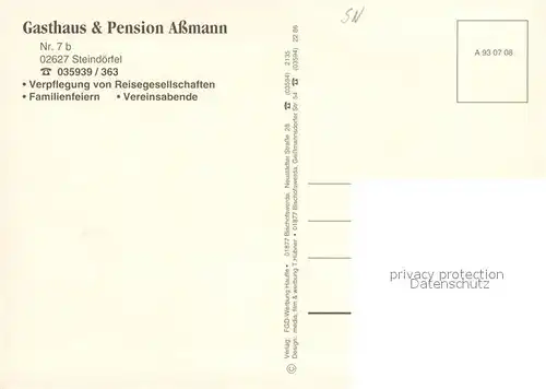 AK / Ansichtskarte Steindoerfel_Hochkirch Gasthaus Pension Assmann Gastraum Fremdenzimmer 