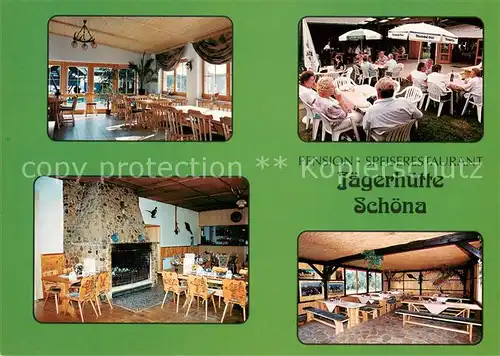 AK / Ansichtskarte Schoena_Cavertitz Pension Restaurant Jaegerhuette Kaminzimmer Gartenterrasse Schoena Cavertitz