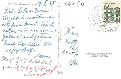 AK / Ansichtskarte Randersacker Kirche Panorama Waldweg Randersacker