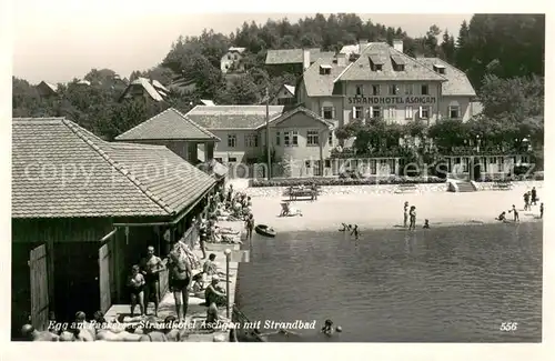 AK / Ansichtskarte Egg_Faakersee Strandhotel Aschgam mit Strandbad Egg_Faakersee
