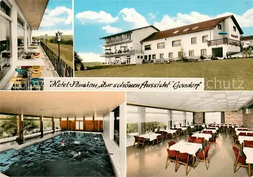 AK / Ansichtskarte Gondorf_Bitburg Hotel Pension Zur schoenen Aussicht Hallenbad Speisesaal Gondorf Bitburg