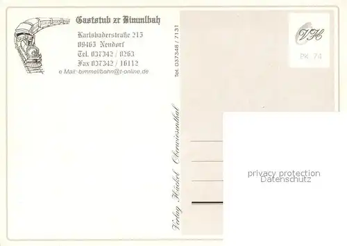 AK / Ansichtskarte Neudorf_Annaberg Gaststub zr Bimmlbah Eisenbahn Dampflokomotive Neudorf Annaberg